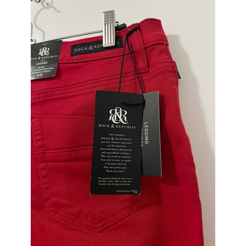 Rock & Republic Red Skinny Zip Pocket Legging Pants Women Size 10 - Picture 6 of 9